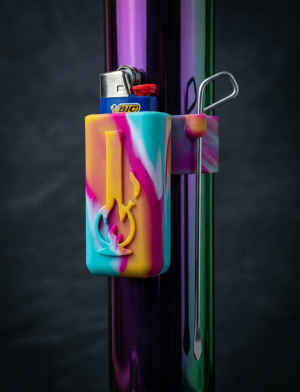 Lime Razz Water Pipe Caddy showcasing a vibrant finish and secure lighter storage.